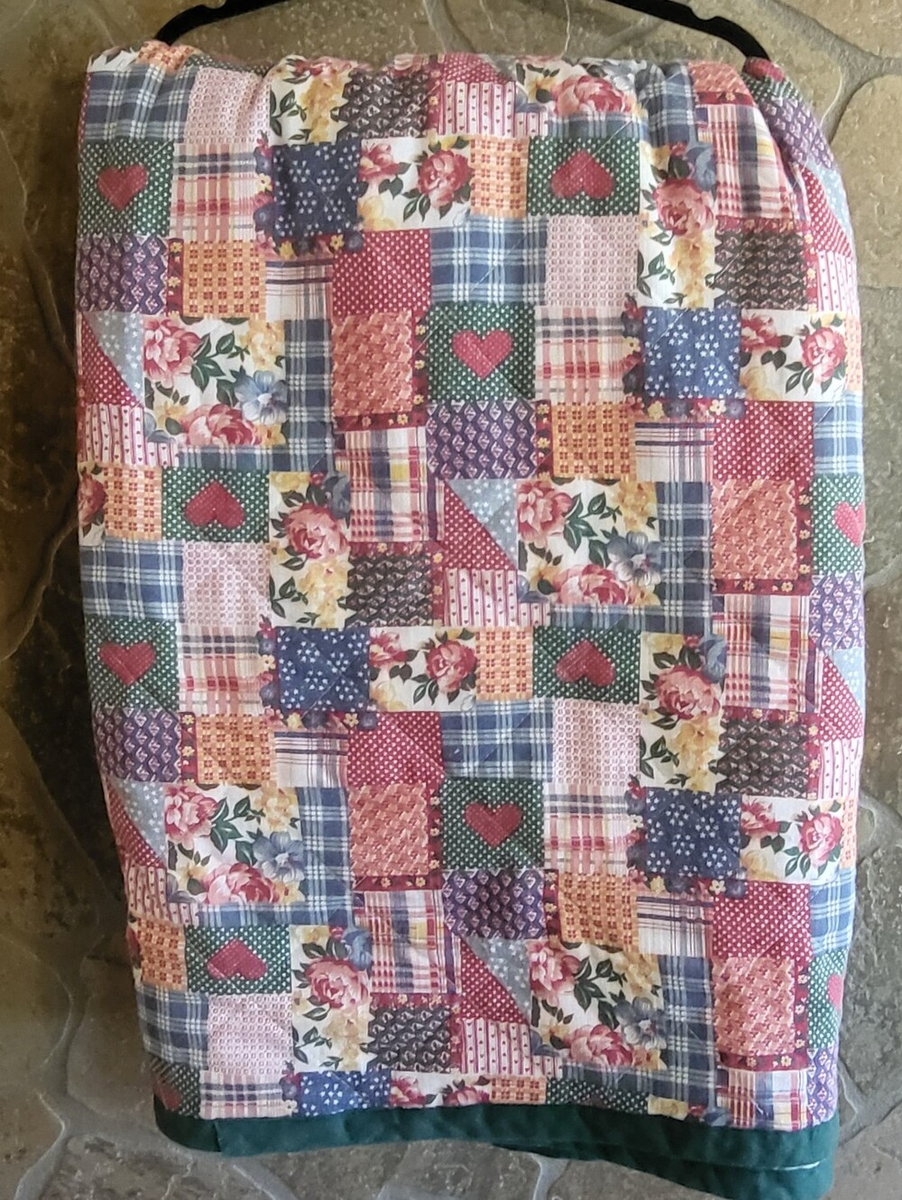Handmade Country farmhouse cottagecore patchwork Blanket gingham plaid heart
